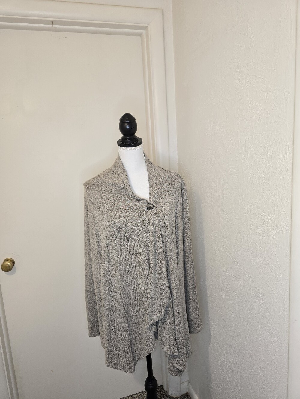 Apt. 9 Heathered Light Gray Draped Open-Front Cardigan Asymetrical Size XL